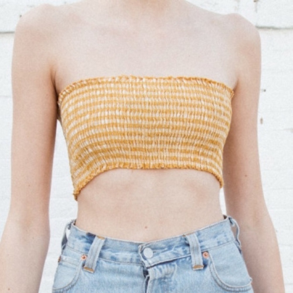 Brandy Melville Yellow/Orange & White Gingham Cropped Tube Top